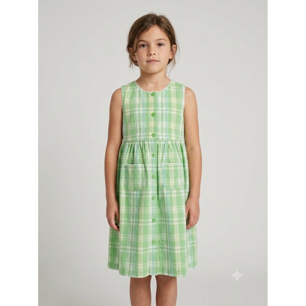 Just Friends Vintage 90s Y2K Green Plaid Cottagecore Sundress Kids 6X Button